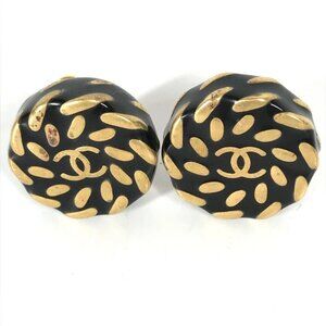 CHANEL 97A Vintage CC CC Mark accessories round Earrings Gold Plated Gold/Black